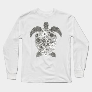 Floral Turtle White Background Long Sleeve T-Shirt